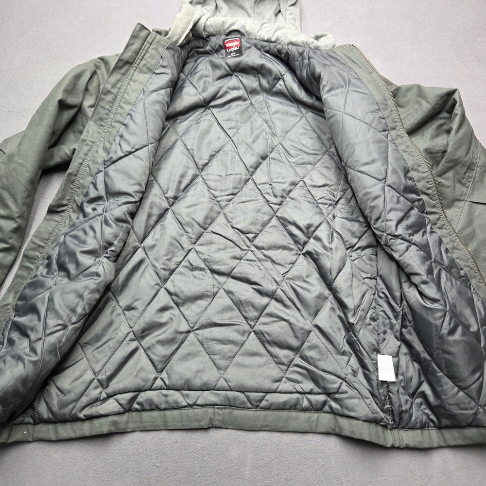 Wrangler Workwear Mens Hooded Canvas Jacket Olive Green Quilted Lined Medium - Picture 7 of 12
